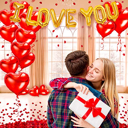 kortes I Love You Balloons and Heart Balloons Kit with Rose Petals, Valentines Day Decorations for Party - Image 3