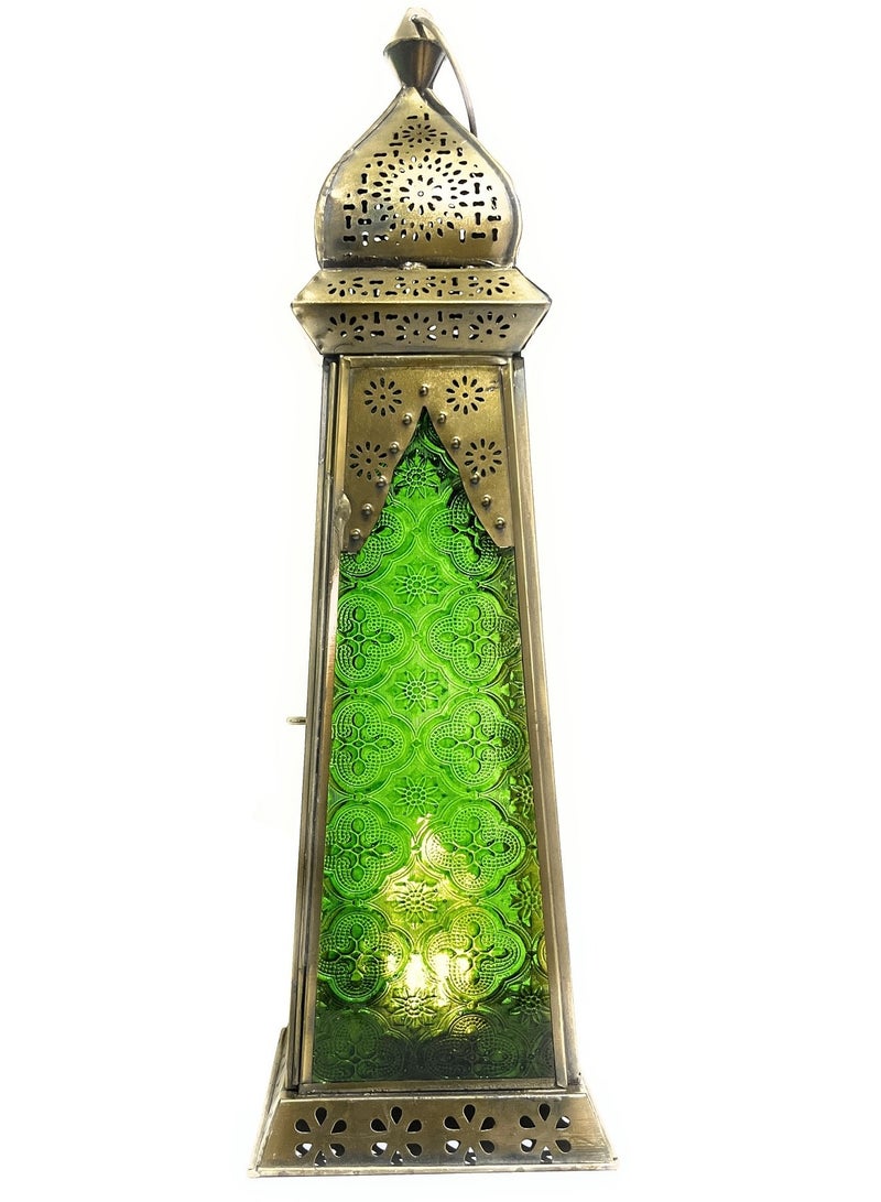 سوق ديزاينز فانوس رمضان - فوانيس شموع معدنية للديكور، مجموعة فوانيس عربية كبيرة للداخل والخارج، ديكورات رمضان وديوالي، شرفة وطاولة مربعة باللون الأخضر والأصفر، قطعة واحدة - Image 3