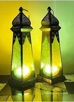 Souq DESIGNS Arabic Lantern  Embossed Glass , Moroccan Lanterns Metal Candle Holder for Ramadan , Embossed Glass Home Decor &  Garden , Home Decorative Floor & Hanging Lanterns for Indoor Outdoor Lanterns  - Image 2