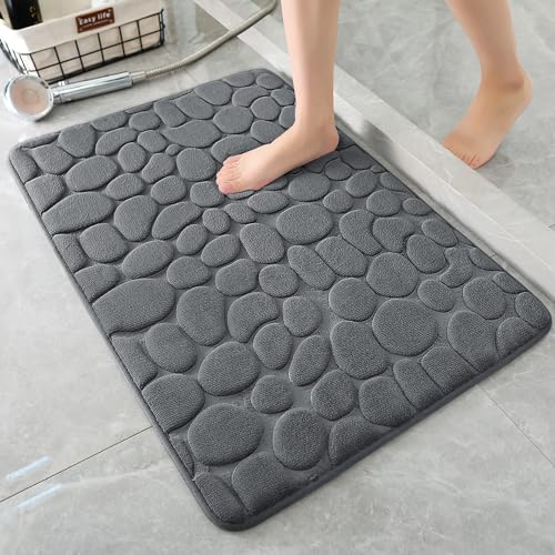 YIHOUSE Bathroom Mat Rug, Memory Foam Bath Mat, Non-Slip Bathroom Floor Mats, Cobblestone Bath Mats Absorbent Bath Rugs Washable Quick Dry (17x24,Dark Gray) - Image 1