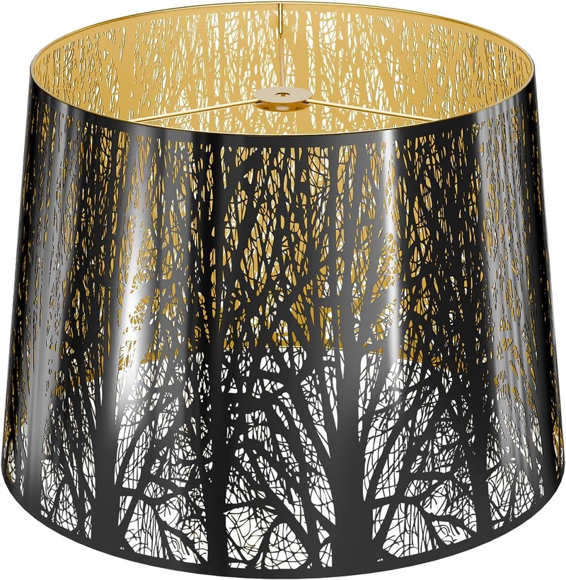 ALUCSET Large Drum Lampshade Large Lamp Shade 12" Top x 14" Bottom x 10" High Modern Metal Forest Mirror Effect Lamp Shade Lampshades Replacement (Spider) - Image 1