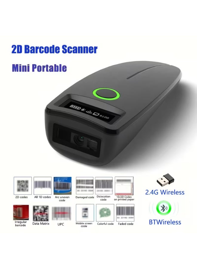 Wireless Bluetooth Mini Handheld Barcode Scanner Type-C, Portable 1D & QR Code Reader with Lanyard and Memory Storage for Logistics, Supermarket & Warehouse - Image 1
