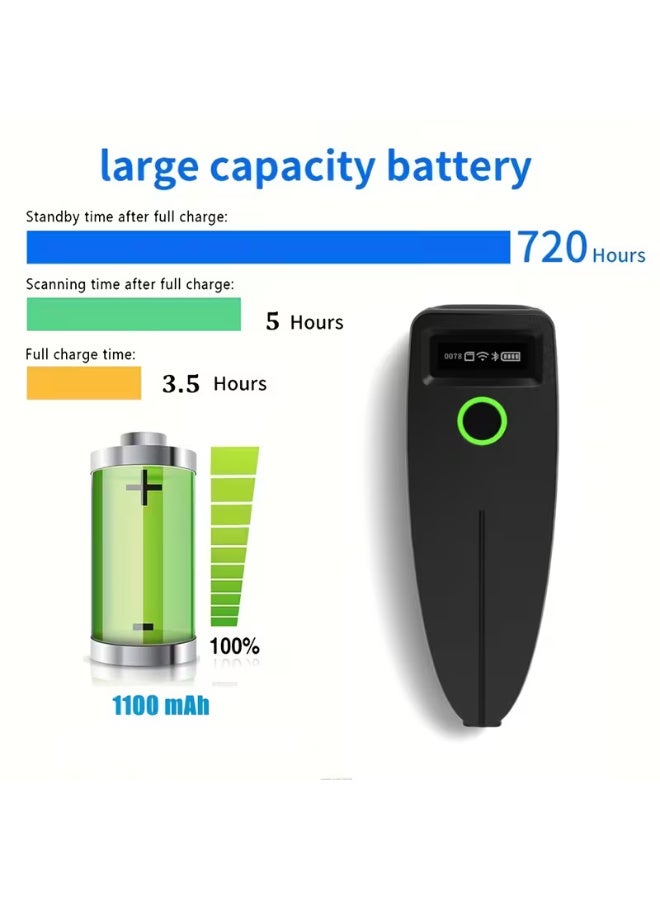 Wireless Bluetooth Mini Handheld Barcode Scanner Type-C, Portable 1D & QR Code Reader with Lanyard and Memory Storage for Logistics, Supermarket & Warehouse - Image 3