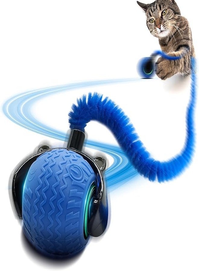 KUTKUT Interactive Cat Toy for Indoor Cats, Speedy Ball with Tail, Automatic Moving Cat Balls for Bored Indoor Adult Cats, 360°Automatic Rolling Ball Toy, Two Speed Adjustment (Blue) - Image 1