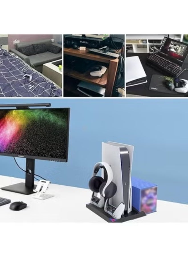 حامل بلاي ستيشن 5 مع مروحة تبريد وقاعدة شحن مزدوجة لوحدات التحكم وتخزين 17 لعبة – عملي ومنظم لعشاق الألعاب - Image 2