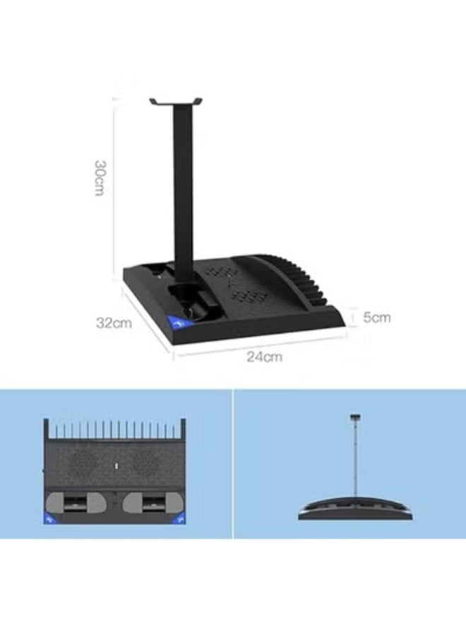 حامل بلاي ستيشن 5 مع مروحة تبريد وقاعدة شحن مزدوجة لوحدات التحكم وتخزين 17 لعبة – عملي ومنظم لعشاق الألعاب - Image 1