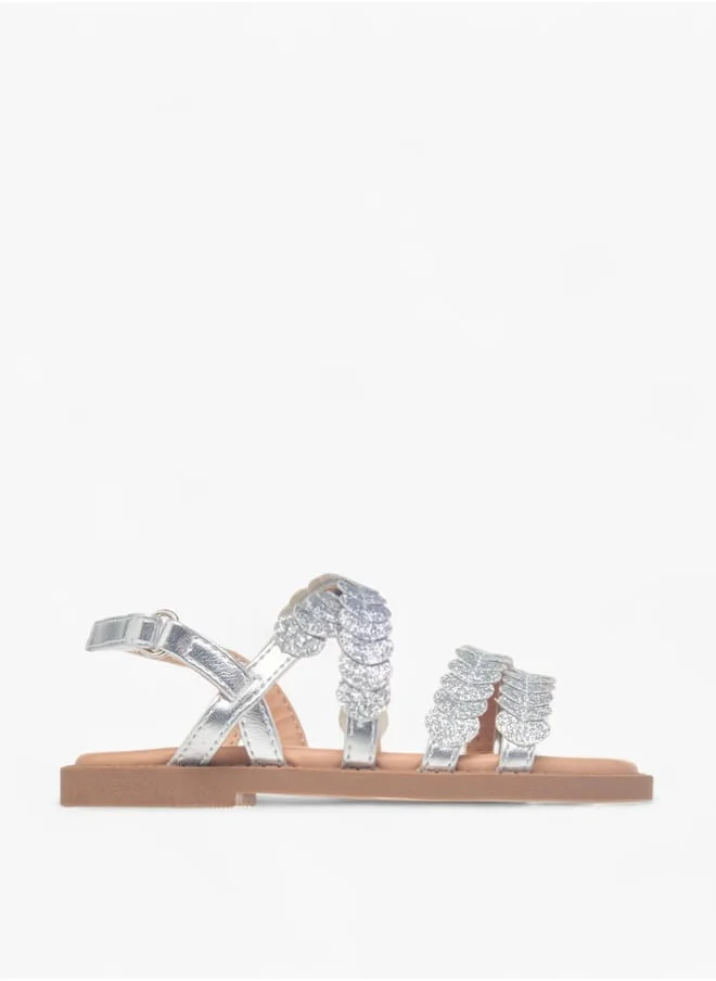 JUNIORS Girls Glitter Detail Sandals With Hook And Loop Closure