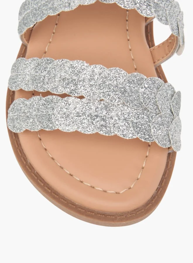 JUNIORS Girls Glitter Detail Sandals With Hook And Loop Closure