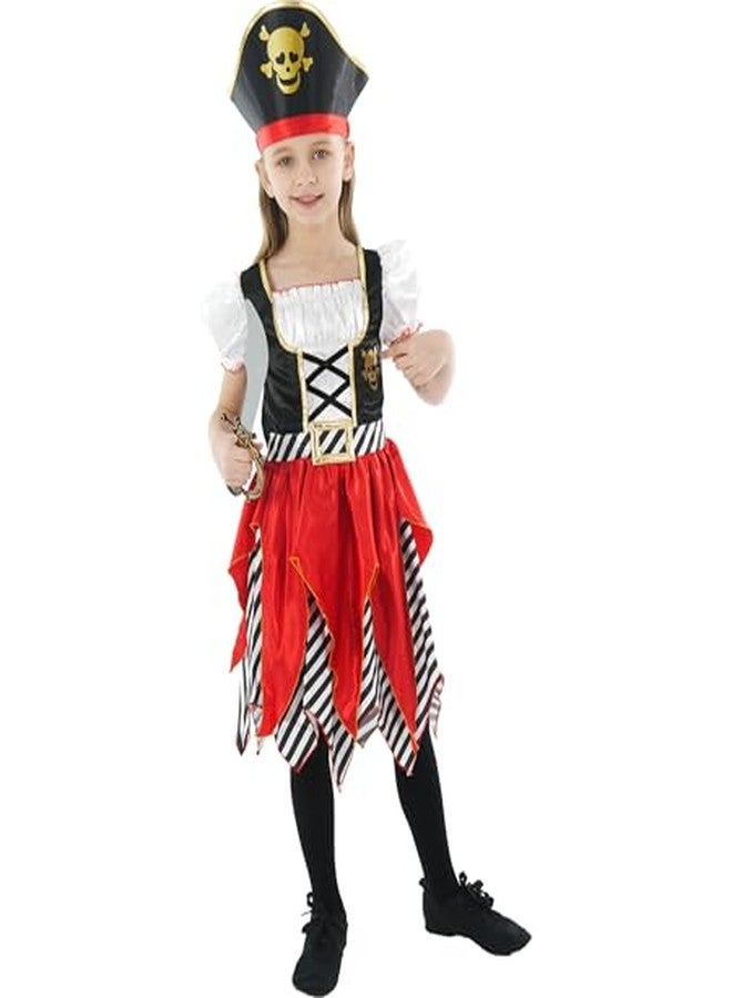 Wizland Girls Pirate Costume Halloween Pirate Role Play Outfit for Kids Striped Lined Layered Dress 7-8 - Image 4