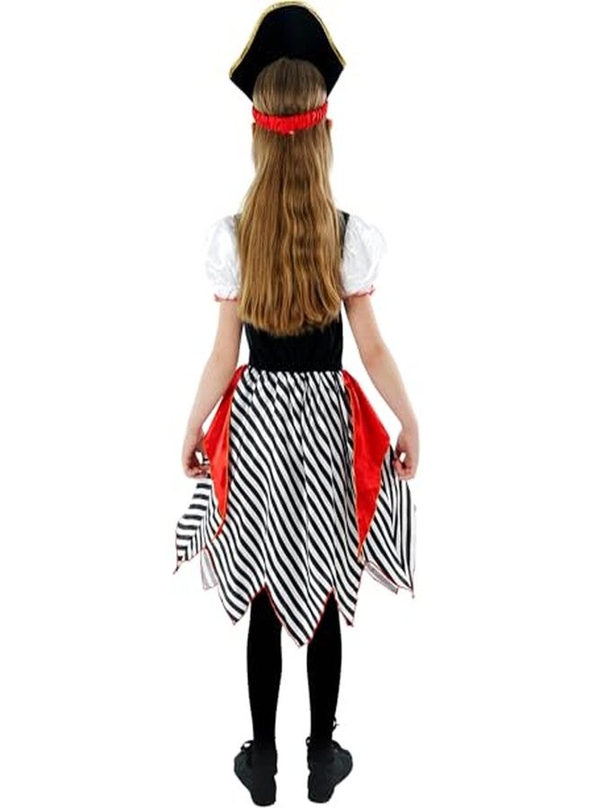 Wizland Girls Pirate Costume Halloween Pirate Role Play Outfit for Kids Striped Lined Layered Dress 7-8 - Image 3