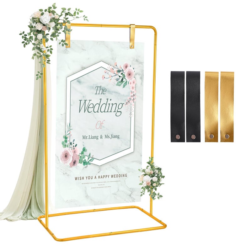 ParseBio Wedding Sign Holder, 68â€x31â€x 20â€ Adjustable Welcome Sign Stand with Leather Sign Hanging Straps, Sign Rack,Heavy Duty Easel Stand for Sign, Wedding Seating Chart Stand, Easel for Halloween Display - Image 1
