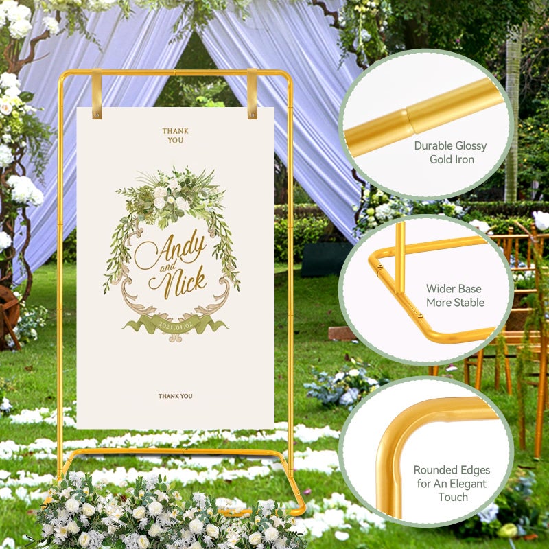 ParseBio Wedding Sign Holder, 68â€x31â€x 20â€ Adjustable Welcome Sign Stand with Leather Sign Hanging Straps, Sign Rack,Heavy Duty Easel Stand for Sign, Wedding Seating Chart Stand, Easel for Halloween Display - Image 5