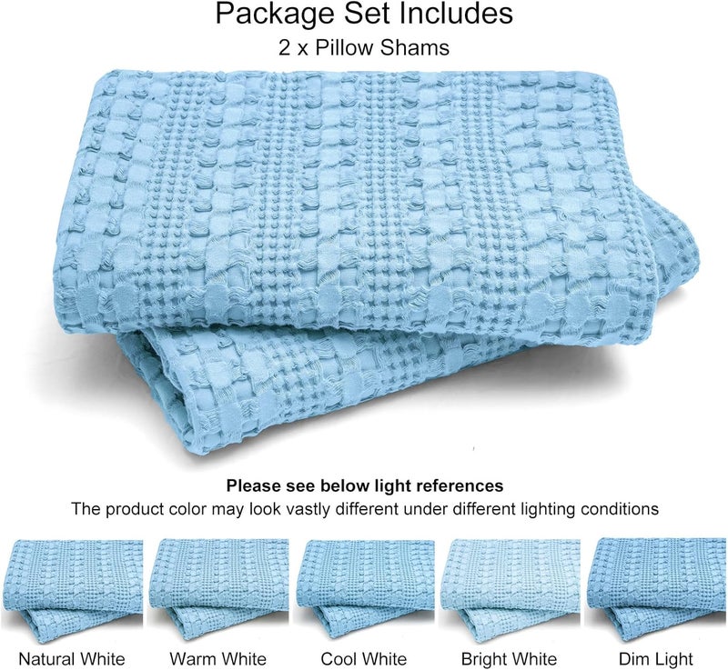 PHF Waffle Weave Pillow Shams King Size, 2 Pack 100% Cotton Pillowcases 20" x 36", No Insert, Soft & Breathable Aesthetic Woven Pillow Case Covers for Bedroom Decor, Sky Blue - Image 5