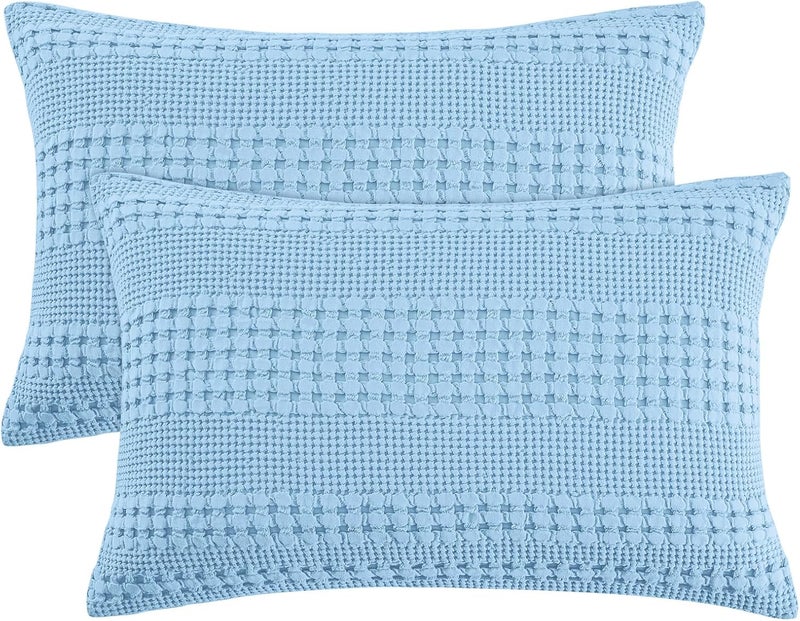 PHF Waffle Weave Pillow Shams King Size, 2 Pack 100% Cotton Pillowcases 20" x 36", No Insert, Soft & Breathable Aesthetic Woven Pillow Case Covers for Bedroom Decor, Sky Blue - Image 1