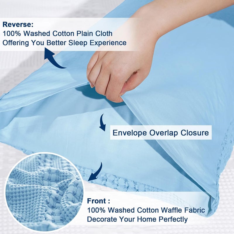 PHF Waffle Weave Pillow Shams King Size, 2 Pack 100% Cotton Pillowcases 20" x 36", No Insert, Soft & Breathable Aesthetic Woven Pillow Case Covers for Bedroom Decor, Sky Blue - Image 4