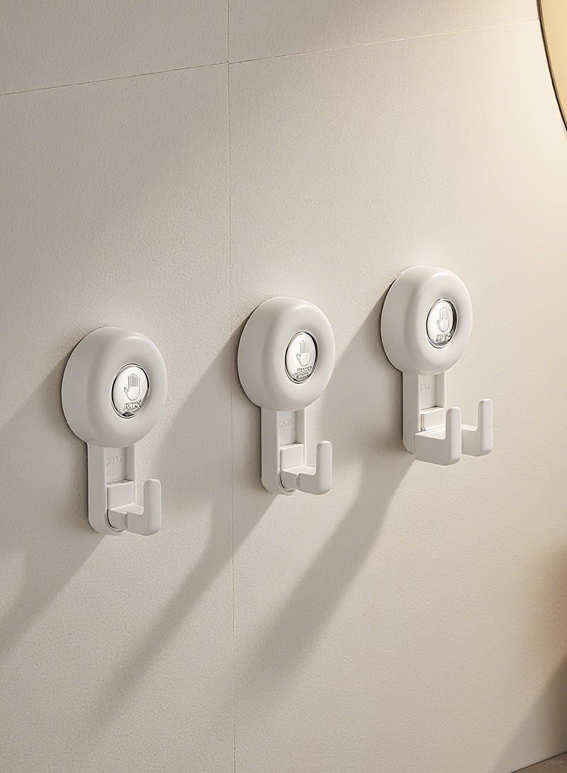 NayZaan Suction Cup Shower Hooks，（3-Pack）White Heavy-Duty Hook Waterproof Wall Hook Ideal For Bathrooms, Kitchens, Bedrooms, And Toilets Holds Bathrobes, Towels, Bath Mats, And Bath Sponges Removable And Reusable Vacuum-Sealed Strong Adhesion Hook - Image 1