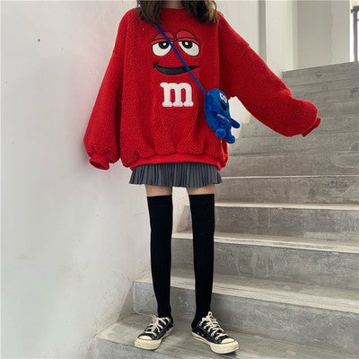 2024 Fashion Lamb Wool Thick Hoodies Women Autumn Winter Loose Korean Style Coat Red  - Image 1