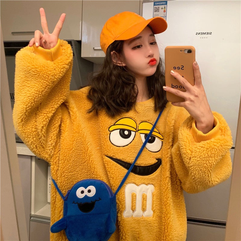 2024 Fashion Lamb Wool Thick Hoodies Women Autumn Winter Loose Korean Style Coat Red  - Image 5