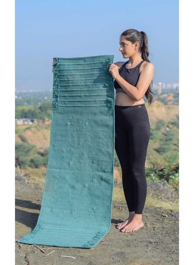 Jaipur art & Rugs Organic Cotton Yoga Mat - Eco-Friendly Hand-Woven Rug - Non Slip & Thick (24”x72”x5mm) for Everyday Fitness at Home - Comfortable Extra-Long (Dark Green) - Image 5