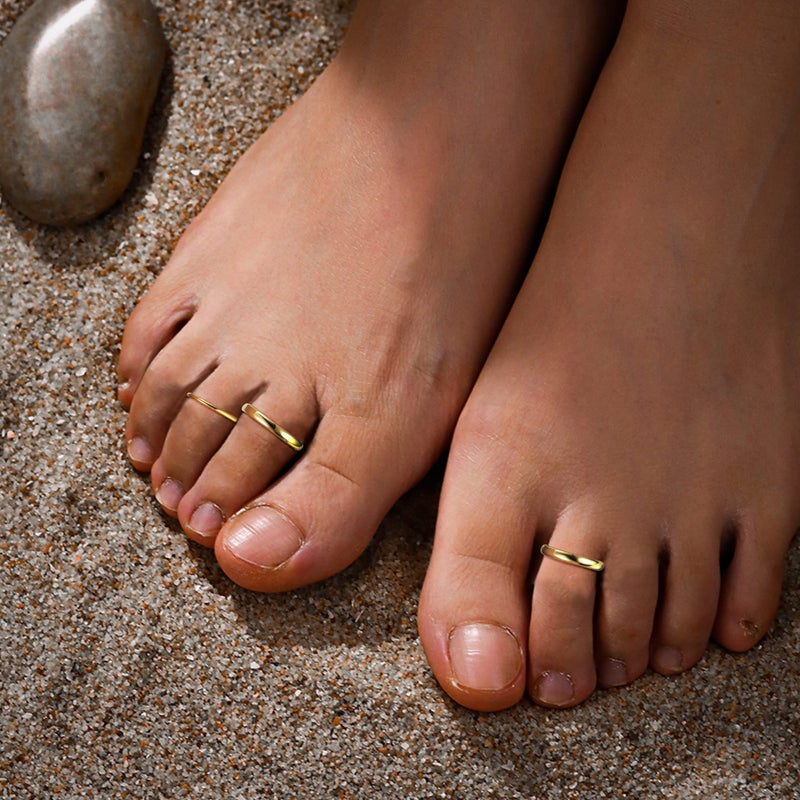 ADRAMATA Toe Rings for Women Gold Trendy 14K Gold Plated Toe Ring Set Thin Band Beach Foot Jewelry for Summer Open Adjustable Toe Ring 1mm 2mm 3mm - Image 4