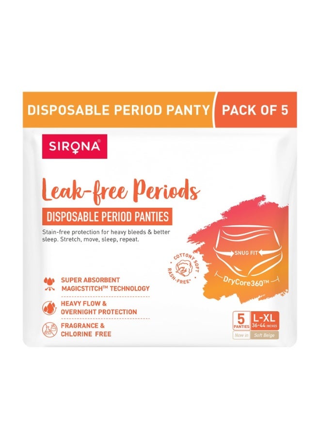 Sirona Disposable Period Panty for Girls & Women | L-XL | Pack of 5 | 360° Coverage for Stress Free Periods | Leakage Protection for Heavy Flow | Rash Free | Super Absorbent with Comfortable Fit - Image 1