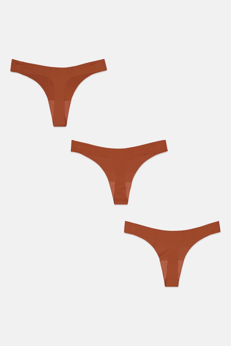 bebe Women 3 Pack Plain Pantie, Brown  - Image 2