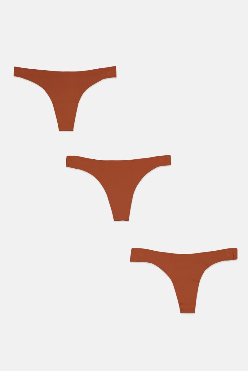bebe Women 3 Pack Plain Pantie, Brown  - Image 1
