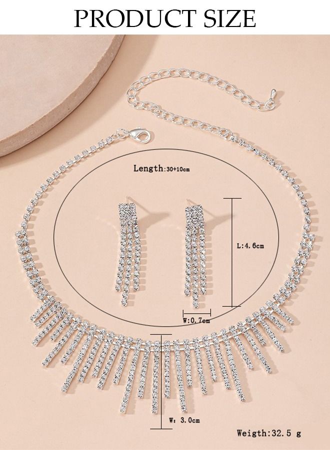 DUNISO 2Piece Jewelry Set With Necklace and Earrings Full Diamond V Neck Necklace Pendant Crystal Earrings Wedding Bridal Bridesmaid Costume Jewelry Set for Women and Girls Dress Accessories - Image 4