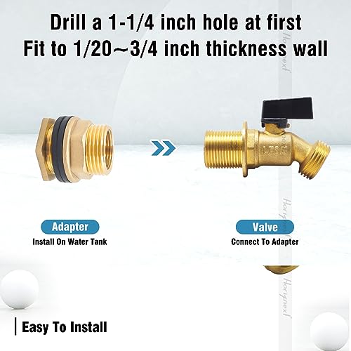 Horiznext GHT 3/4 spigot for rain barrel parts kit, brass water barrel spigot for 5/25/50/55 gallon bucket, bulkhead valve for rainwater drum garden hose connector and drain valve diy kits - Image 3