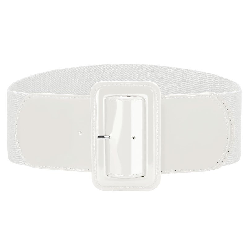 VONMELLI Elastic Wide Women Belts Vinatge Stretchy Belts for Women Fashion Ladies Waist Belt for Dress, White L - Image 1