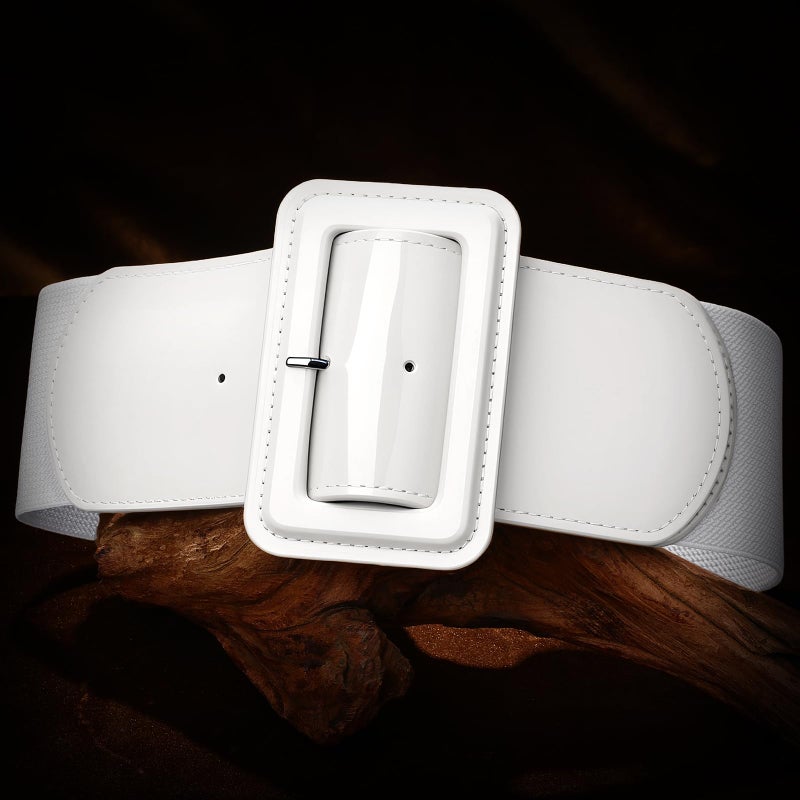 VONMELLI Elastic Wide Women Belts Vinatge Stretchy Belts for Women Fashion Ladies Waist Belt for Dress, White L - Image 3
