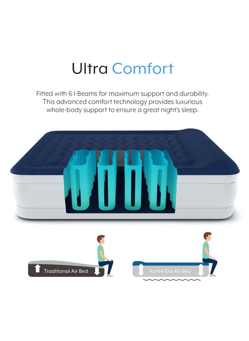 ACTIVE ERA - Luxury King Size Inflatable Mattress - Elevated Air Mattress with Built-in Pump, Raised Pillow and Structured I-Beam Technology, Height 56cm - Image 1