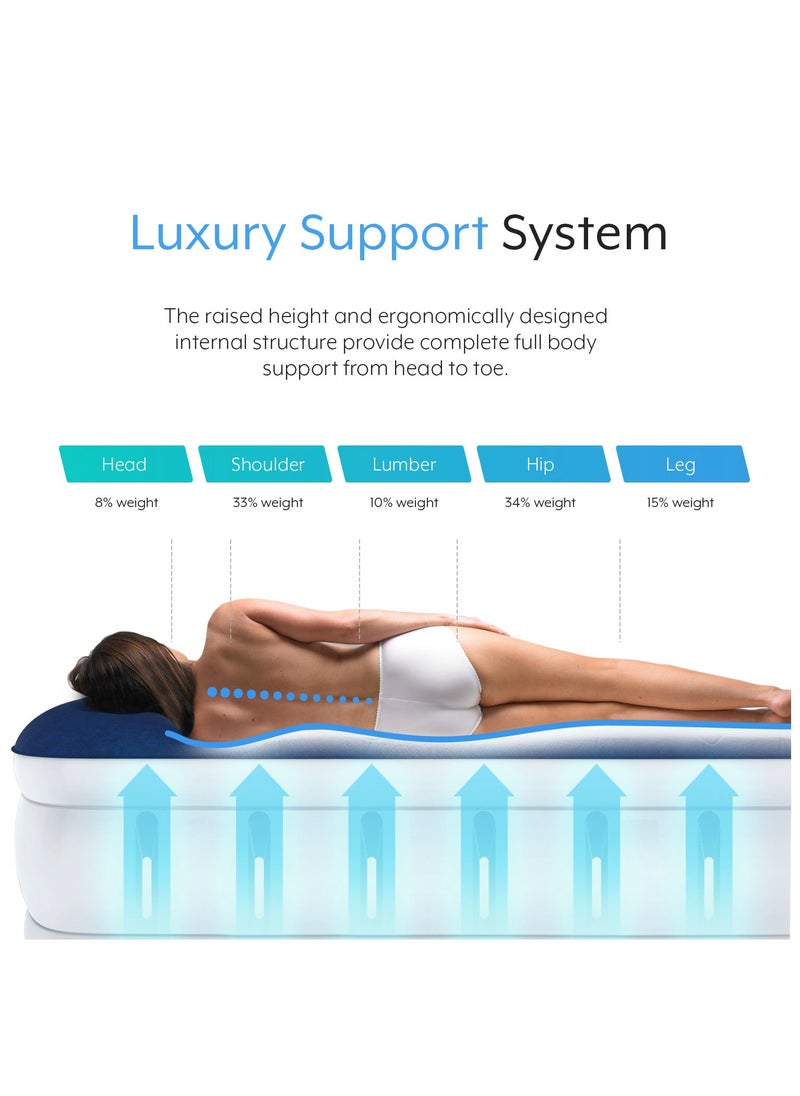 ACTIVE ERA - Luxury King Size Inflatable Mattress - Elevated Air Mattress with Built-in Pump, Raised Pillow and Structured I-Beam Technology, Height 56cm - Image 1