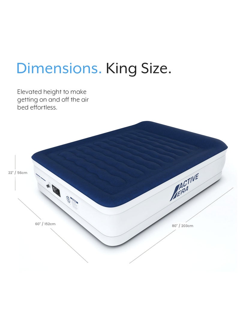ACTIVE ERA - Luxury King Size Inflatable Mattress - Elevated Air Mattress with Built-in Pump, Raised Pillow and Structured I-Beam Technology, Height 56cm - Image 1