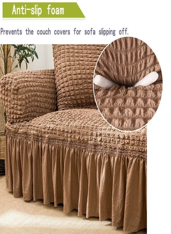 Qubjus Stretch Sofa Slipcover Sofa Covers Washable Couch Sofa Bed Cover Easy Fit Furniture Protector with Elastic Bottom and Skirt (Brown, Medium) - Image 4