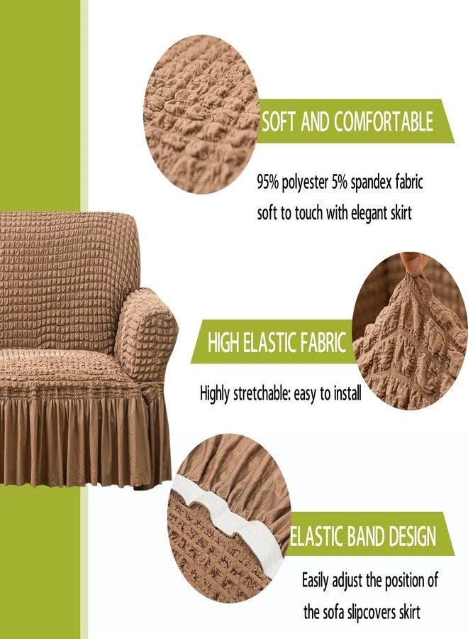 Qubjus Stretch Sofa Slipcover Sofa Covers Washable Couch Sofa Bed Cover Easy Fit Furniture Protector with Elastic Bottom and Skirt (Brown, Medium) - Image 2