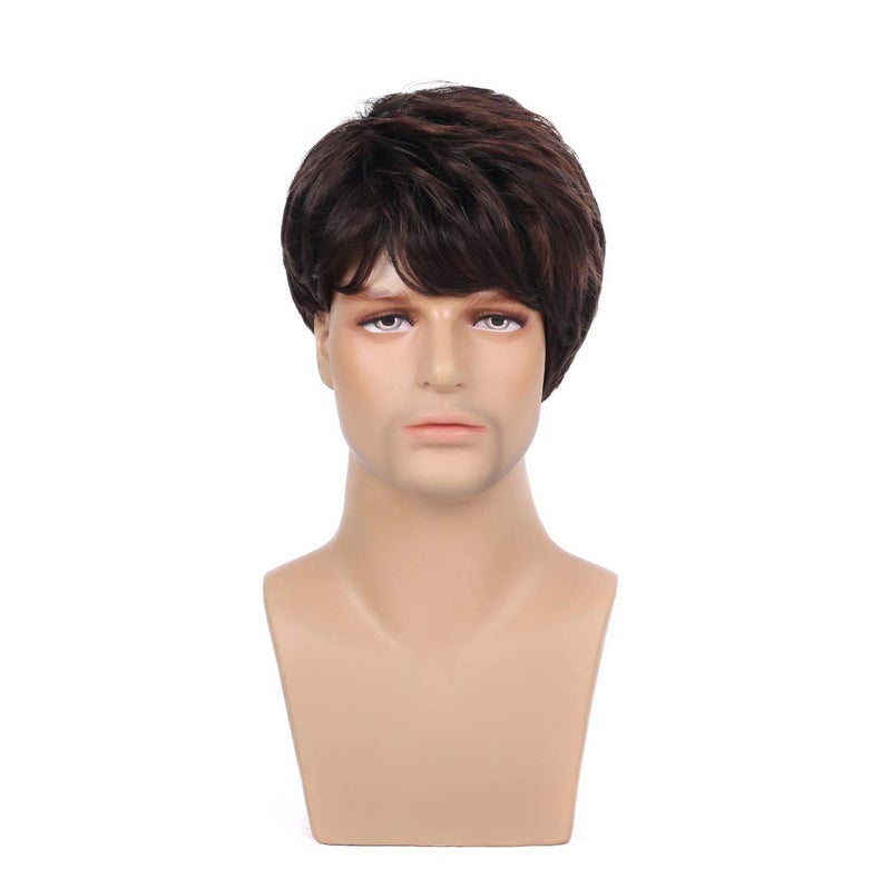 Swiking Men Brown Short Wig for Male Layered Daily Natural Short Fluffy Synthetic Cosplay Party Daily Costume Hair Full Wigs - Image 2