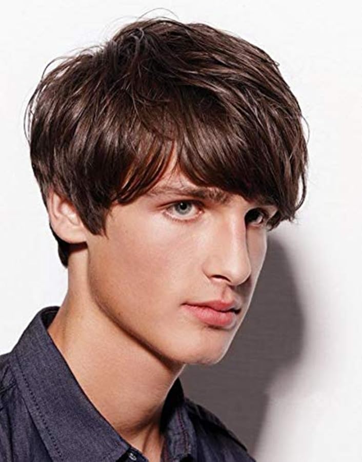 Swiking Men Brown Short Wig for Male Layered Daily Natural Short Fluffy Synthetic Cosplay Party Daily Costume Hair Full Wigs - Image 1
