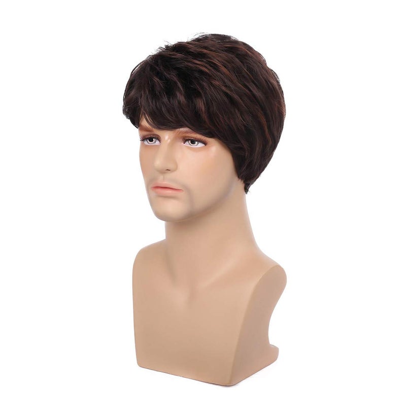 Swiking Men Brown Short Wig for Male Layered Daily Natural Short Fluffy Synthetic Cosplay Party Daily Costume Hair Full Wigs - Image 3