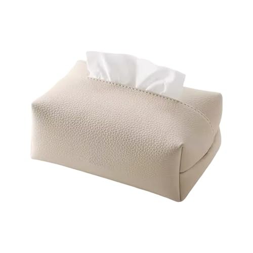 AUGEN PU Leather Tissue Box Holder | Modern Rectangular Tissue Organizer for Living Room, Car, Office Desk, Bathroom & Home Decor | Luxury Decorative Paper Napkin Holder (20x45x12cm) (White) - Image 1
