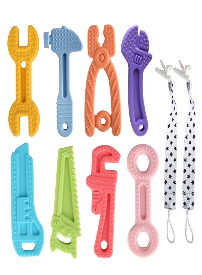 Fu Store 4 Pack Soft Silicone Teething Toys for Toddlers Infant Tools Shape Baby Teethers Relief Soothe Babies Gums Set (8 Pack Hammer Set) - Image 1