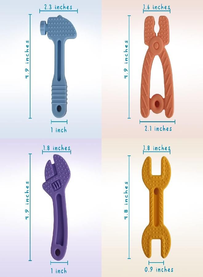 Fu Store 4 Pack Soft Silicone Teething Toys for Toddlers Infant Tools Shape Baby Teethers Relief Soothe Babies Gums Set (8 Pack Hammer Set) - Image 4