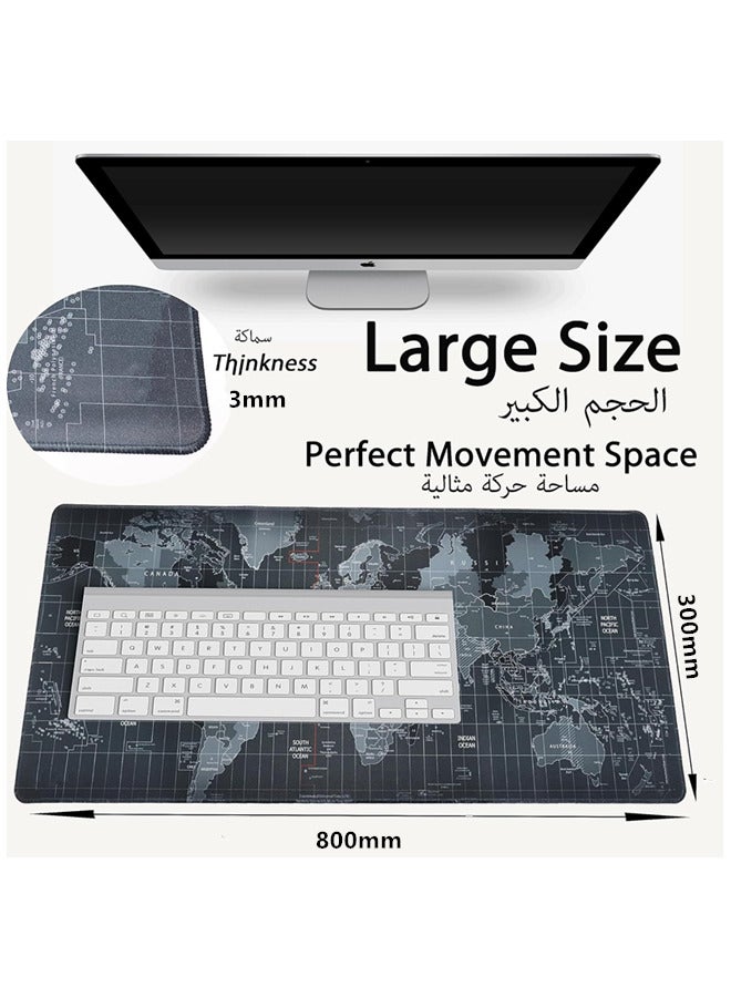 Large Mouse Pad, Extended Gaming Mouse Pad, Non-Slip Rubber Base Mouse pad Office Desk Mat Desk Pad Keyboard Mouse Pads,World Map Keyboard Mousepad (800 * 300 * 3mm） - Image 2
