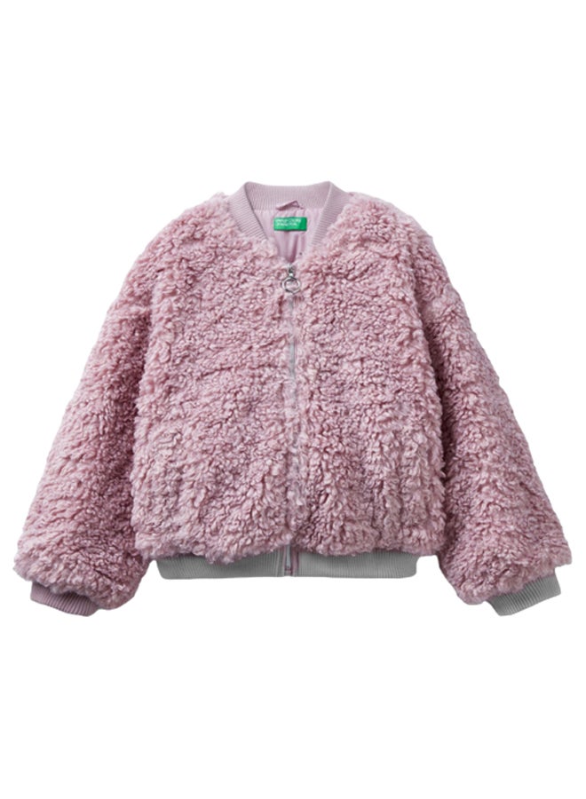 Benetton Girls Oversized Bomber Jacket In Faux Fur  - Image 1