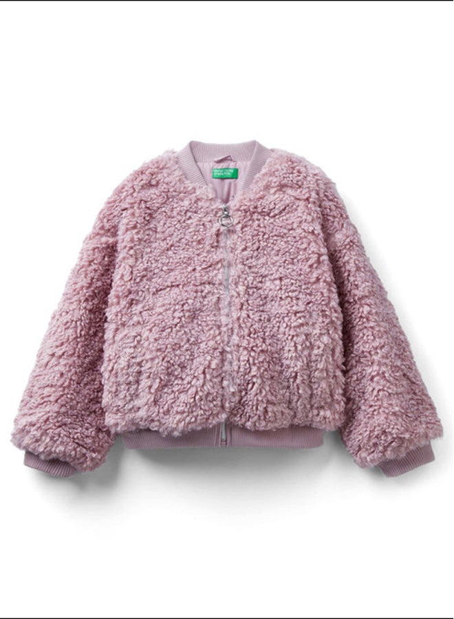 Benetton Girls Oversized Bomber Jacket In Faux Fur  - Image 2