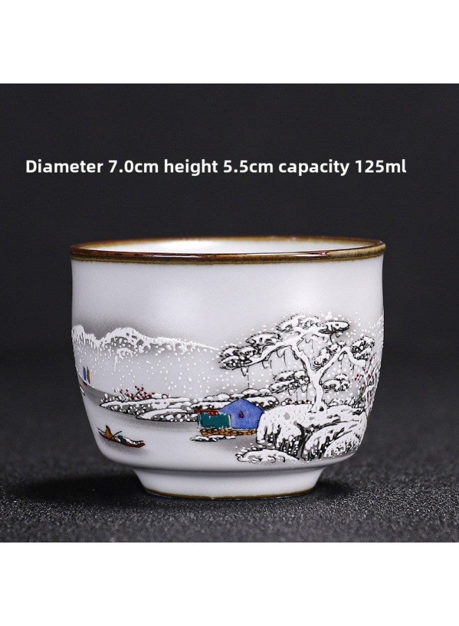 Ru Kiln Teacup Master Cup Individual Single Cup Open Piece Ice Flower Glaze Ceramic Tea Tasting Cup Kung Fu Tea Set Tea Bowl Gift Box-Color:Ru Kiln Moon White Cornucopia Cup-snow Scenery Collect And Purchase To Get A Tea Towel-Capacity:Other - Image 1