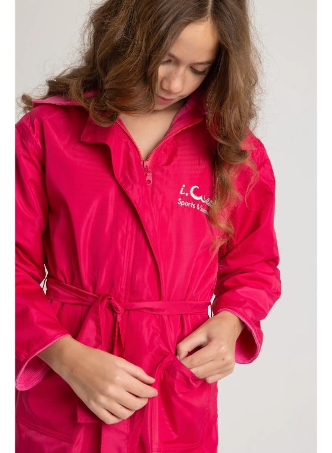 Girl' Waterproof Swim Robe – Fuchsia - Image 3
