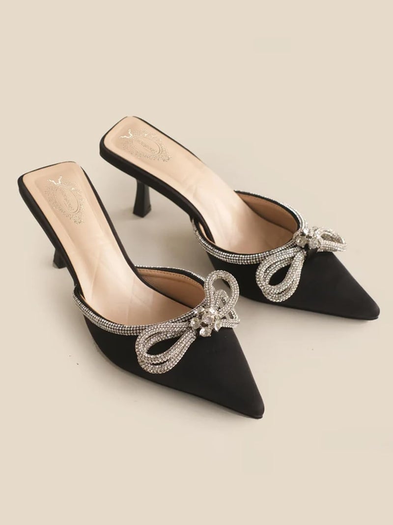Shoetopia أحذية شوتوبيا النسائية الأنيقة من الساتان العاجي مع قوس الكريستال - حذاء مسطح مدبب لارتداء السهرة أو المناسبات المسائية - Image 1