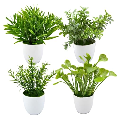 fancymart Artificial Potted Plants, Pack of 4 Artificial Plastic Eucalyptus Plants Small Indoor Potted Houseplants, Small Faux Plants for Home Decor Bathroom Office Farmhouse - Image 1