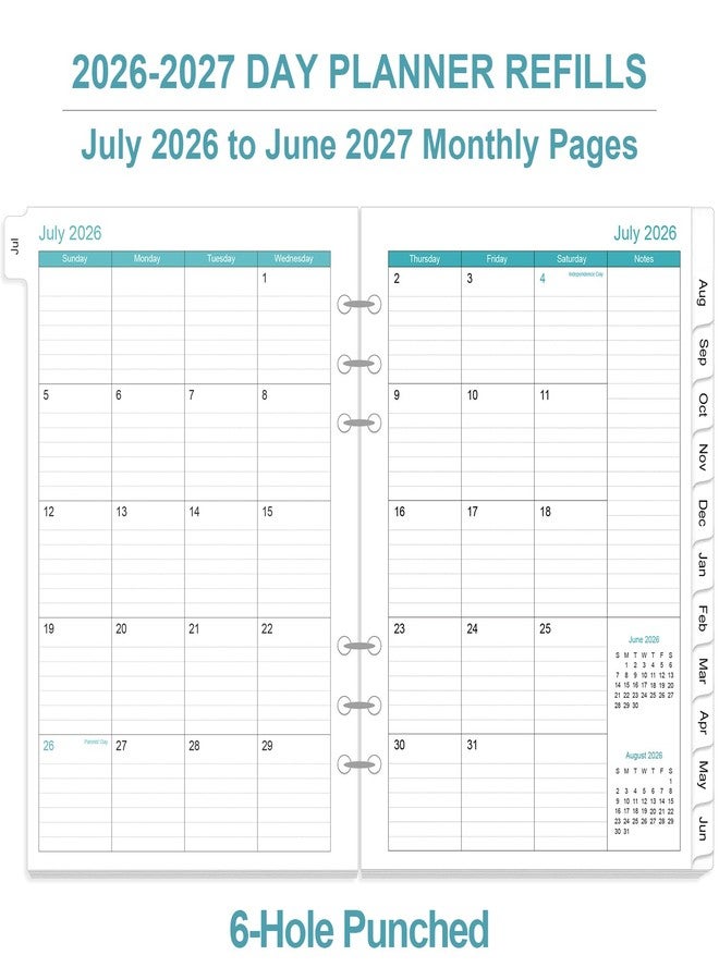 عبوات إعادة تعبئة لمخطط 2026-2027 لمجلد A5 - صفحة واحدة لكل يوم، مخطط يومي وشهري، من يوليو 2026 إلى يونيو 2027، مُرتب حسب الأولوية، قائمة مهام، ملاحظات، جدول مواعيد، مثقوب بستة ثقوب، 5.8 بوصة × 8.3 بوصة - Image 3